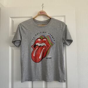 The Rolling Stones U.S. Tour 1975 Tee Shirt Gray Hot Lips Short Sleeve Women's M